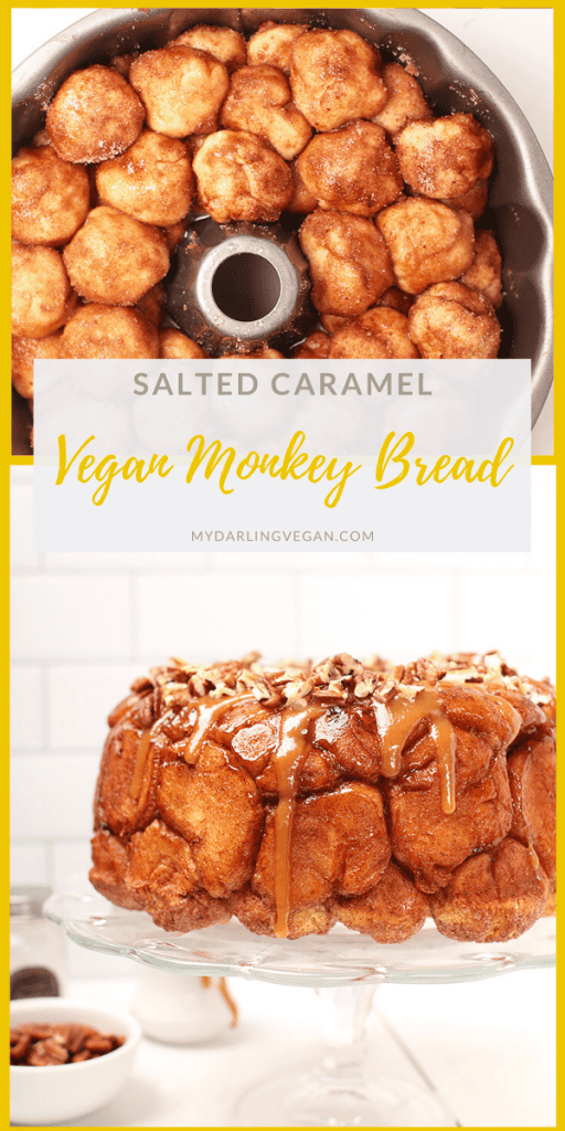 This Vegan Monkey Bread with Caramel Pecan Drizzle is the meal worth waking up for. It's made of enriched yeasted dough balls and drizzled with coconut caramel sauce and toasted pecans for a decadent vegan brunch. 