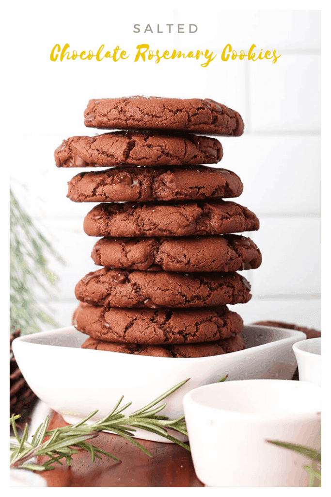 These ultra-fudgy, super chewy, Salted Chocolate Rosemary Cookies are filled with fresh rosemary and chocolate chips in every bite for a deliciously seasonal cookie. Made in under 30 minutes.
