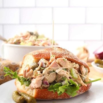 Vegan Chicken Salad Sandwich on white plate