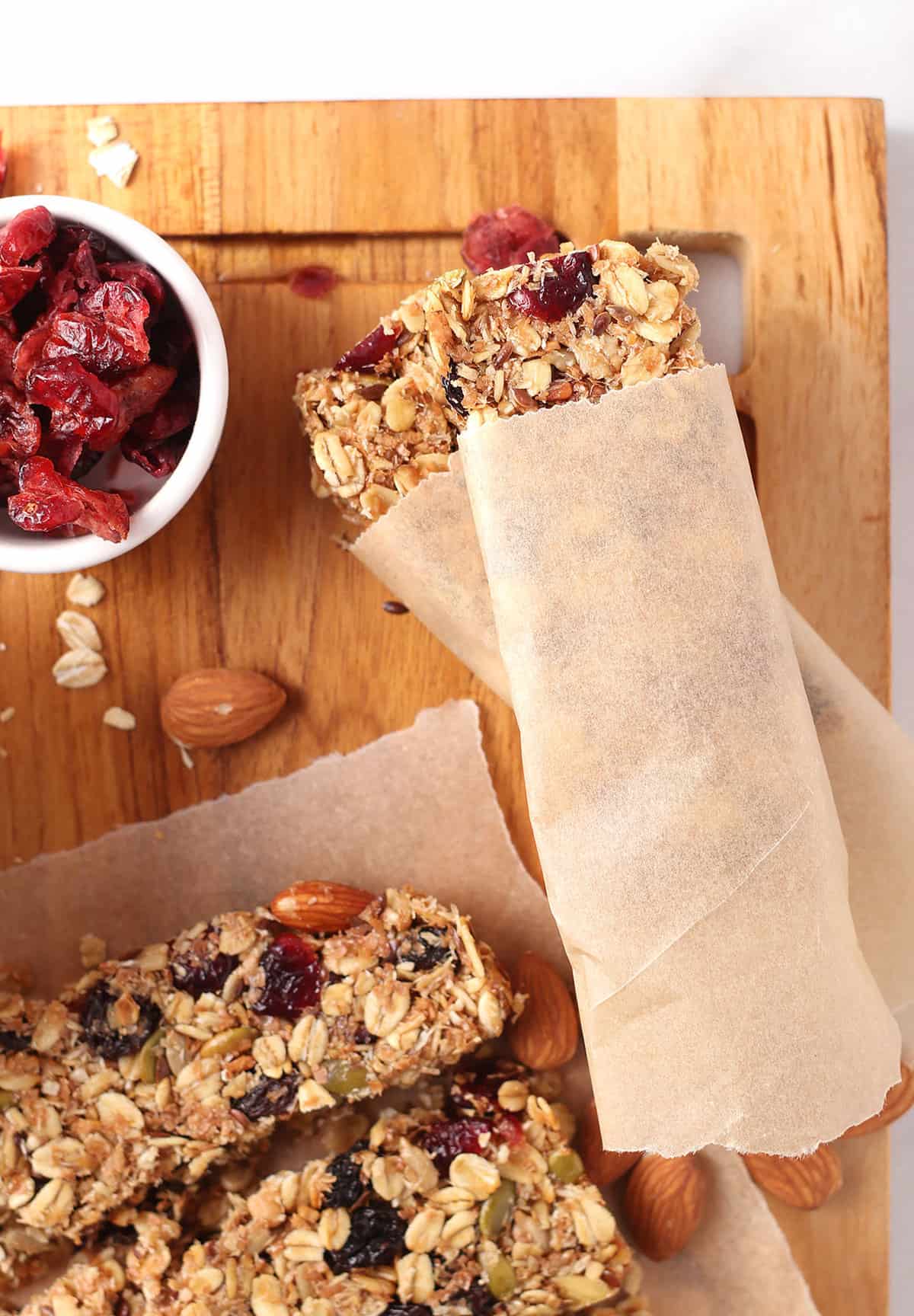 Vegan granola bars on cutting board