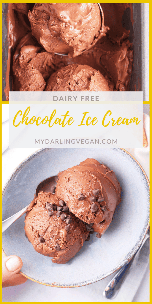 This Creamy Vegan Chocolate Ice Cream is simply divine! It is a rich homemade ice cream made with melted dark chocolate, coconut milk, and brown sugar for the perfect hot weather treat. Serve it on a cone or in a bowl! 