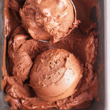 Two scoops of vegan chocolate ice cream