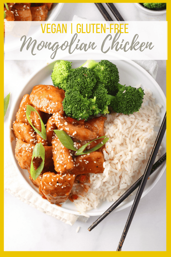 Skip takeout and make this amazing Vegan Mongolian Chicken! It’s crispy vegan chicken cooked in a sweet and savory sauce and served over rice and steamed broccoli for a better-than-takeout, 30-minute meal.