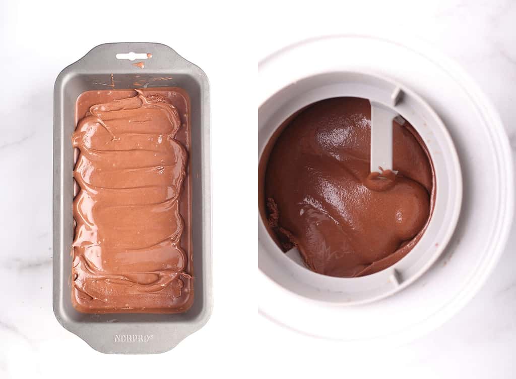 Chocolate ice cream in an ice cream maker
