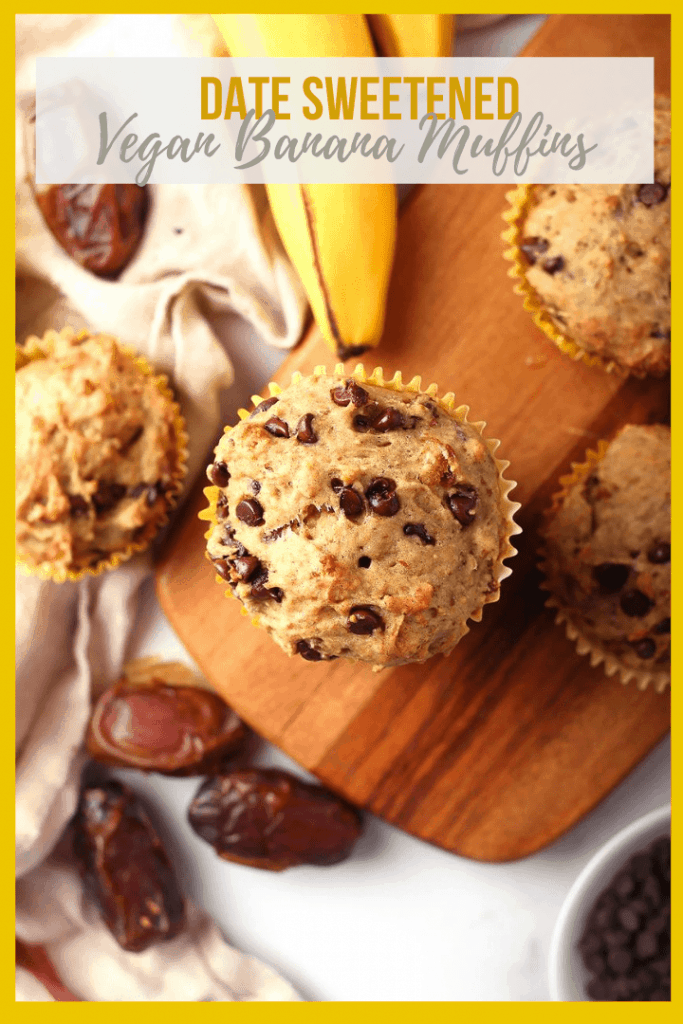 These healthy vegan banana muffins are sweetened naturally with dates and bananas for a delicious, moist, and healthy morning or midday sweet bread.