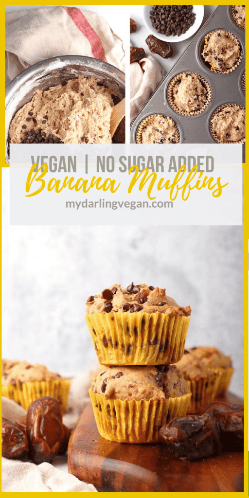 These healthy vegan banana muffins are sweetened naturally with dates and bananas for a delicious, moist, and healthy morning or midday sweet bread.